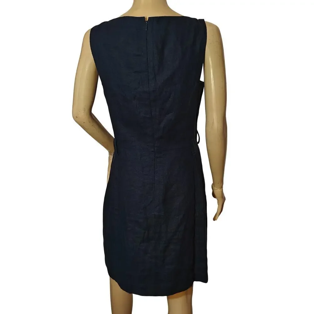 Tory Burch Navy Linen Sleeveless Shift Dress Size 4 – Pockets & Zip Detail